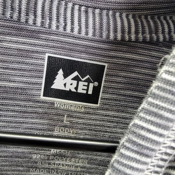 REI Co-Op Hooded Shirt Women's Size L Gray Striped 1/4 Zip Pullover Run Gym Logo - Picture 5 of 8